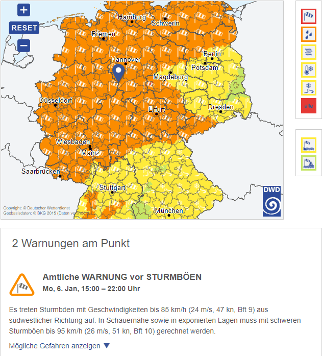 vorzeitige Schließung wegen Sturm ab 14:30 Uhr